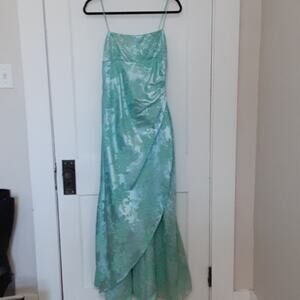 Vintage Aqua Floral Prom Dress